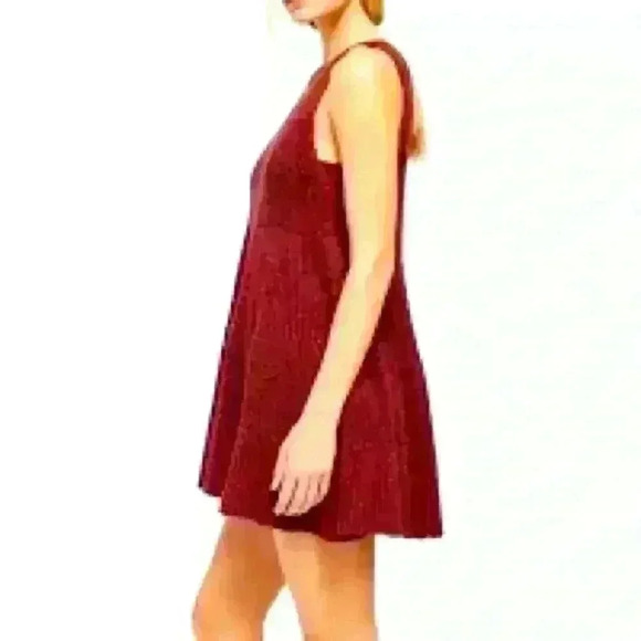 Free People maroon Waterfall Knit swing crew neck Dress with slip size Small - Picture 1 of 15